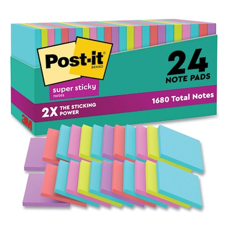 Post-It Pads in Miami Colors, 3 x 3, 70/Pad, PK24 654-24SSMIA-CP